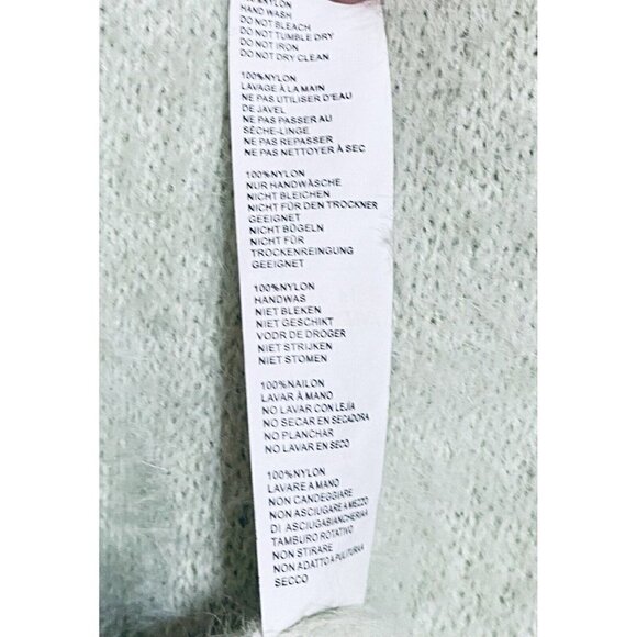 Nasty Gal Sweater Womens Large Puff Sleeve Fuzzy Crew Neck Pullover Boho Green - Picture 7 of 8